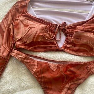 Fashion Nova Swirl Bikini Set in Red and Pink